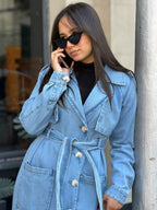 Retro Blue Denim trench coat