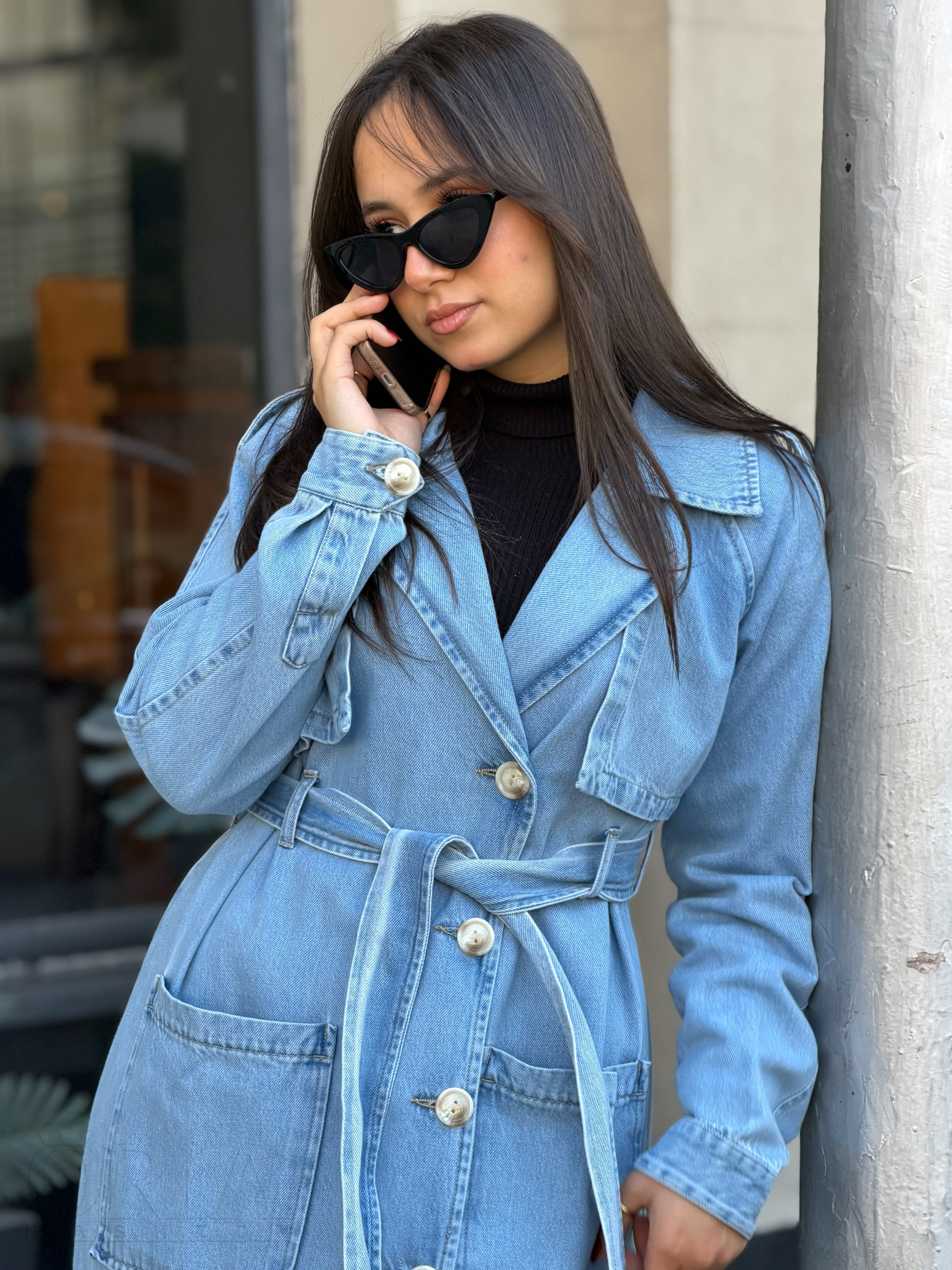 Retro Blue Denim trench coat