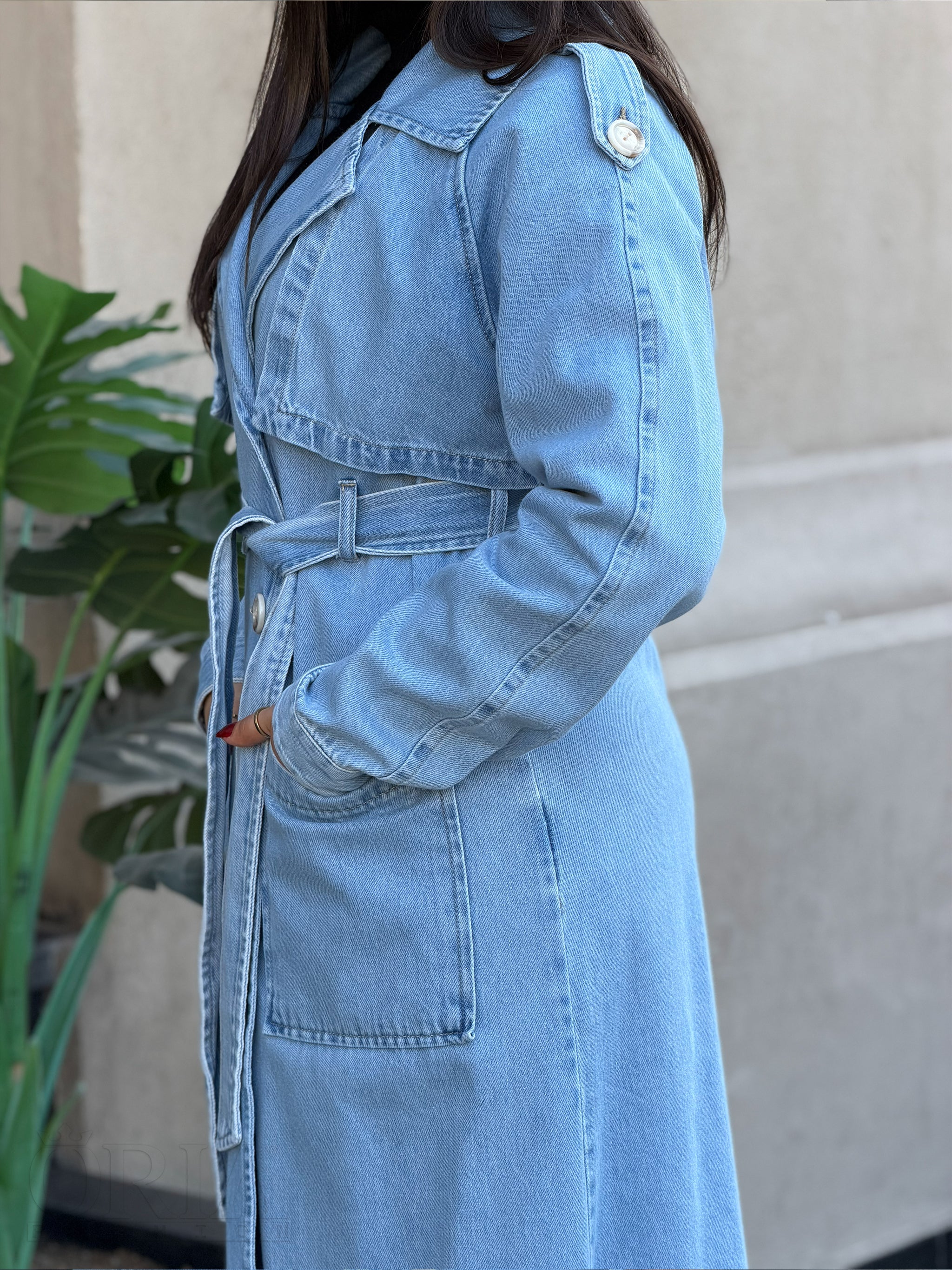 Retro Blue Denim trench coat