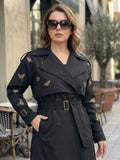 Butterflies Trench Coat - Black