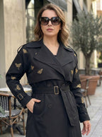 Butterflies Trench Coat - Black