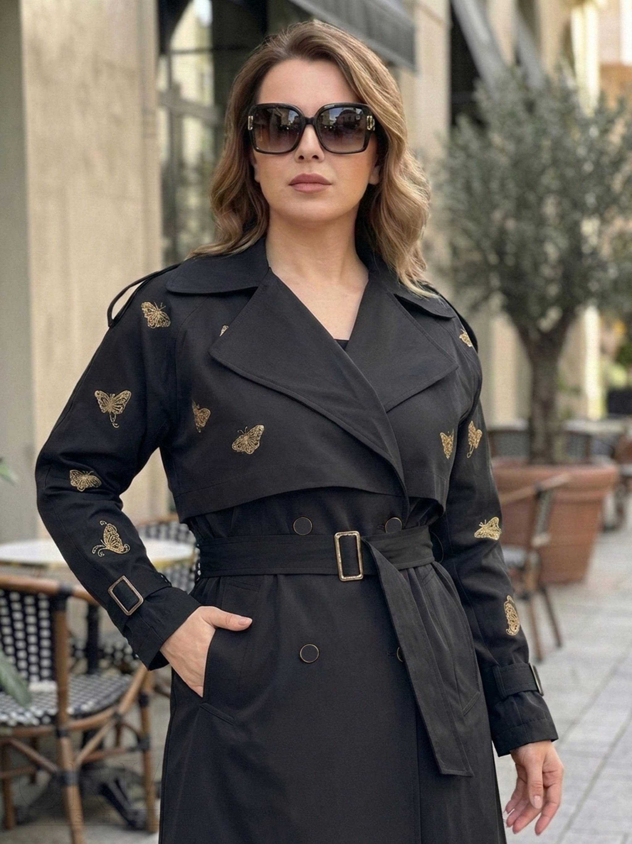 Butterflies Trench Coat - Black