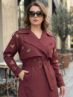 Butterflies Trench Coat - Burgundy