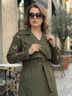 Butterflies Trench Coat - Olive Green