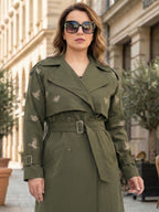 Butterflies Trench Coat - Olive Green