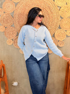 Modern Curved Cardigan - Baby Blue