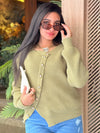 Modern Curved Cardigan - Olive Green