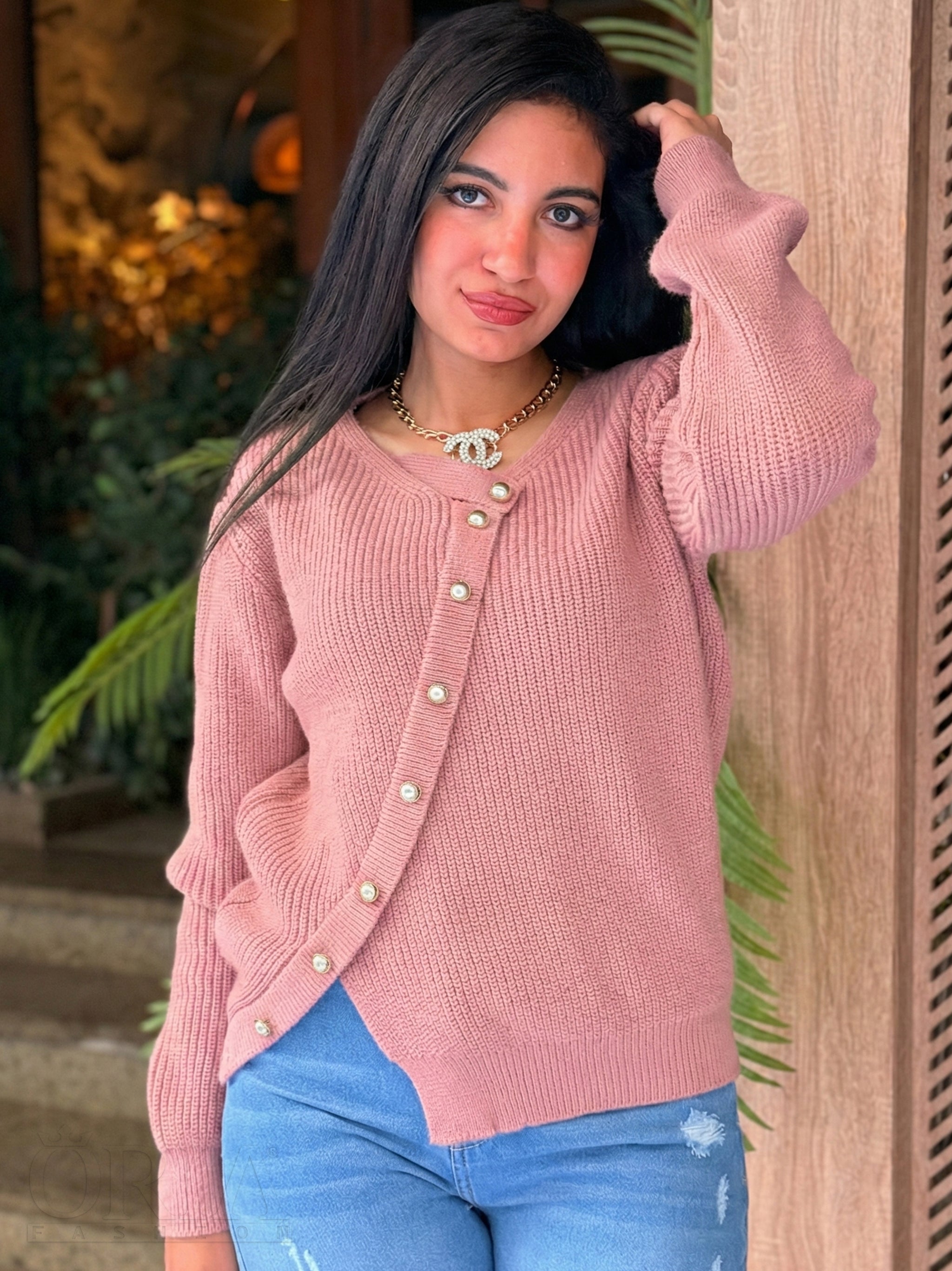 Modern Curved Cardigan - Rose Gold