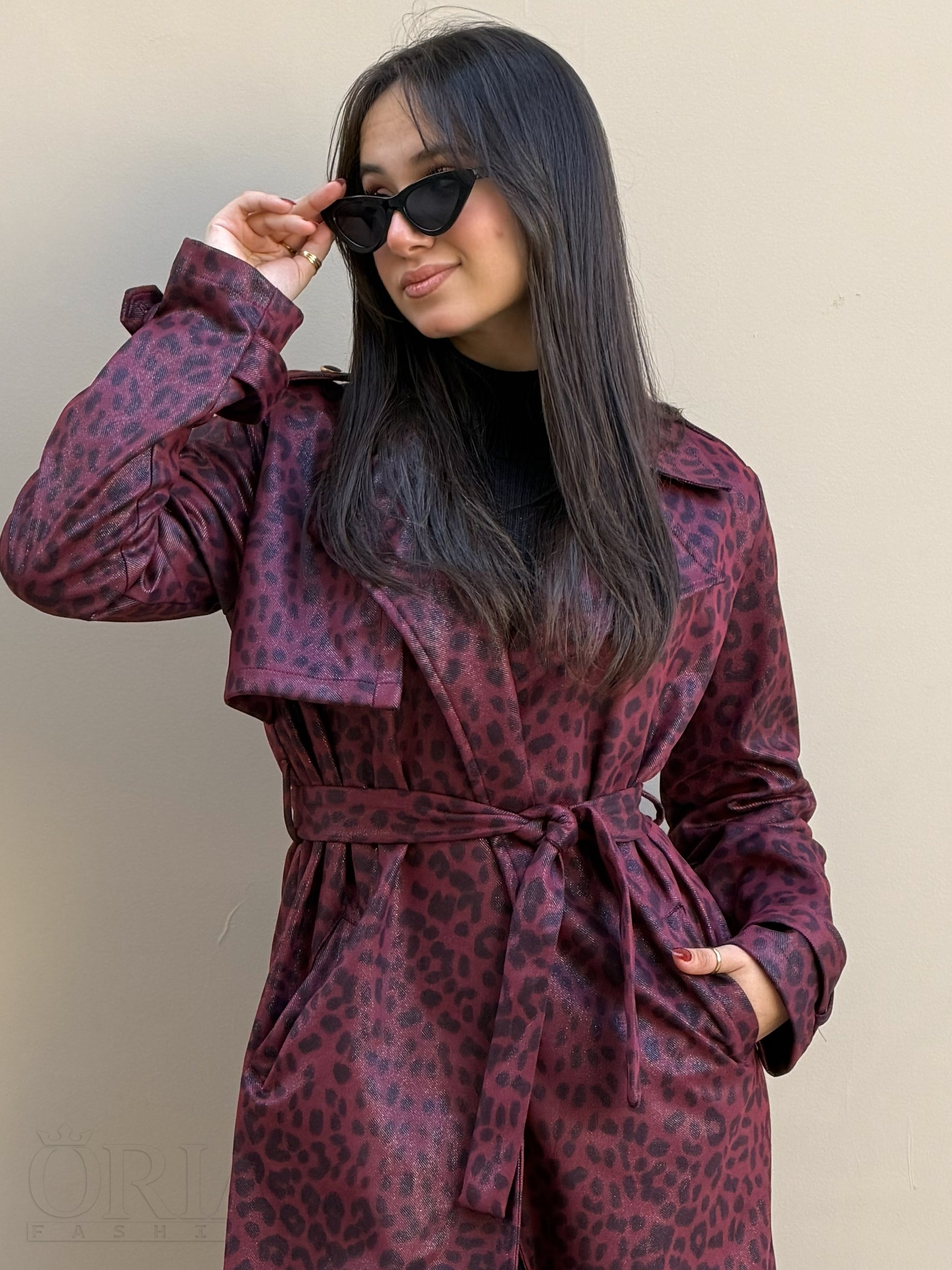 Prime Leopard Trench coat - Burgundy