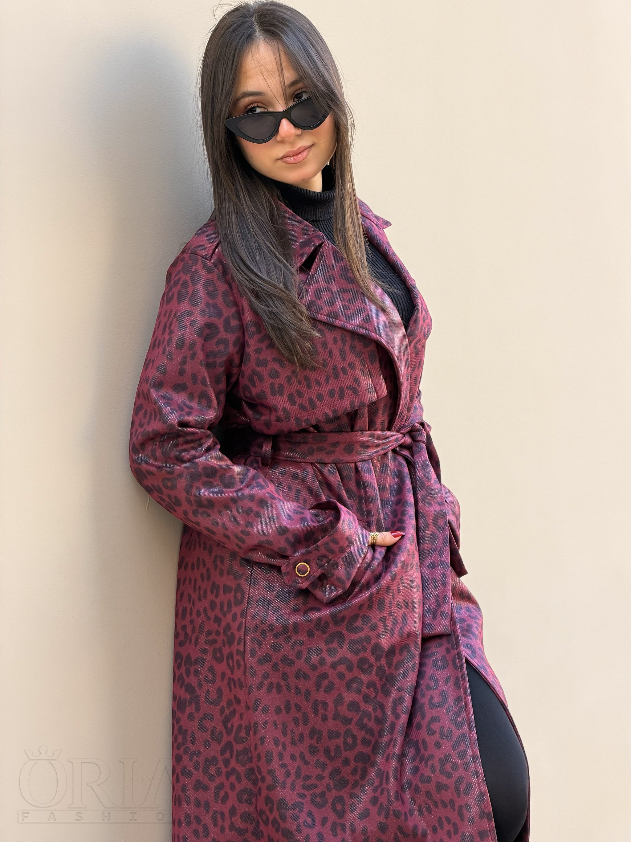 Prime Leopard Trench coat - Burgundy