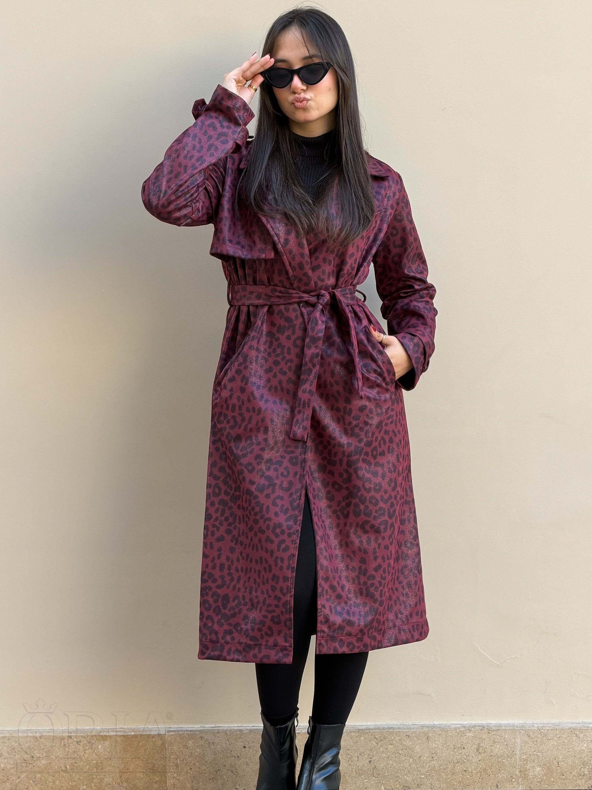 Prime Leopard Trench coat - Burgundy