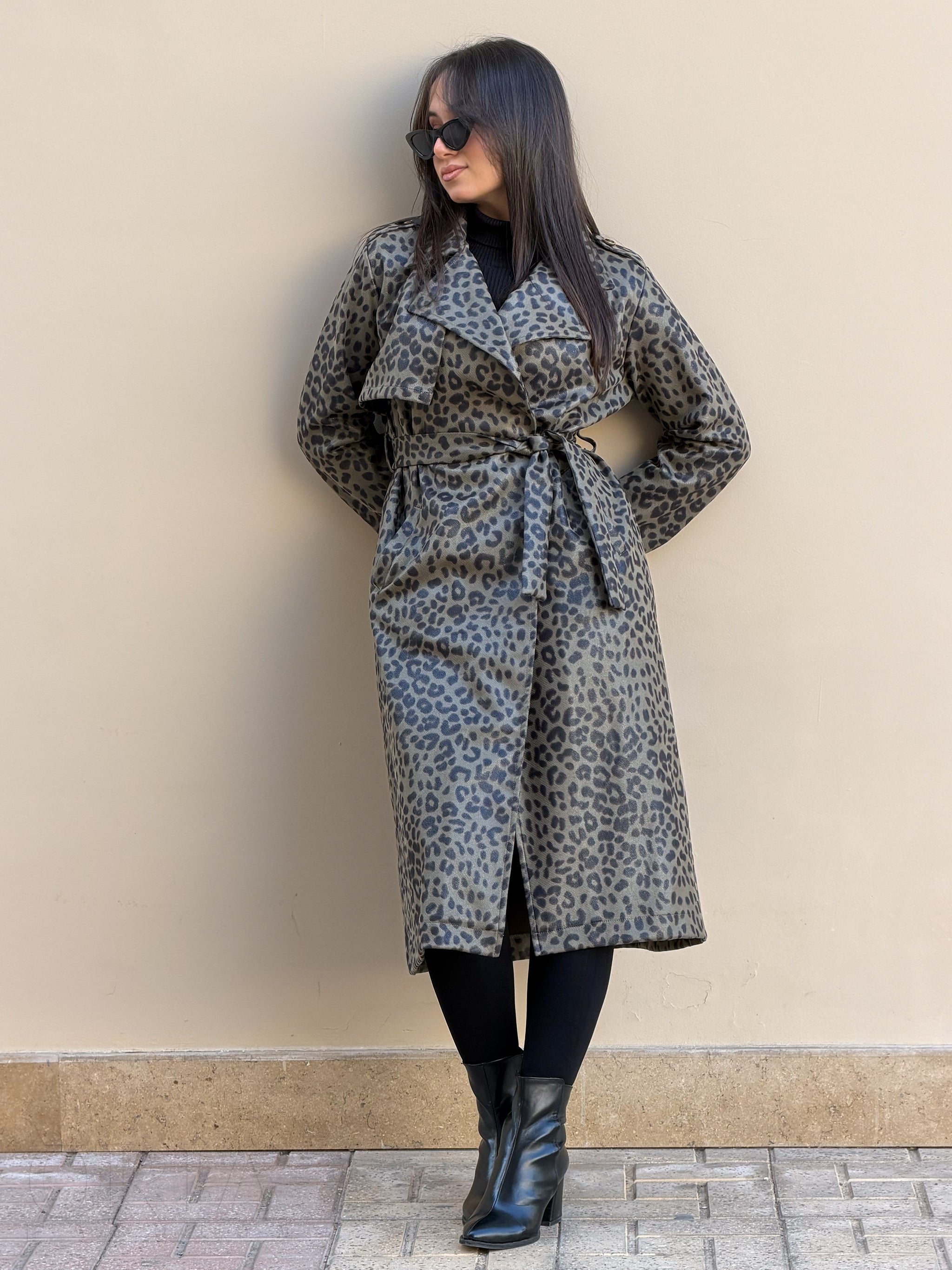 Prime Leopard Trench coat - Olive Green